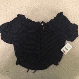 Dark blue, stripped, ruffled T-shirt